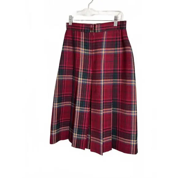Skyr Wool Blend Red Plaid Pleated Skirt School girl Academia Preppy Size 4 - Picture 3 of 8